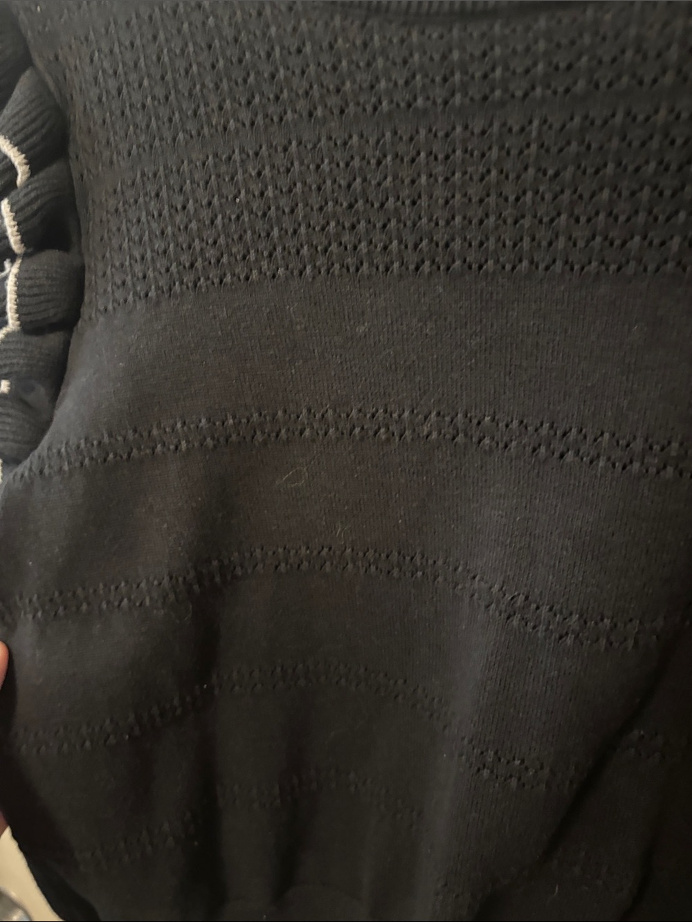 Calligraphie Black Ruffle Short Sleeve Crewneck Sweater with Contrast Trim - Picture 5 of 5